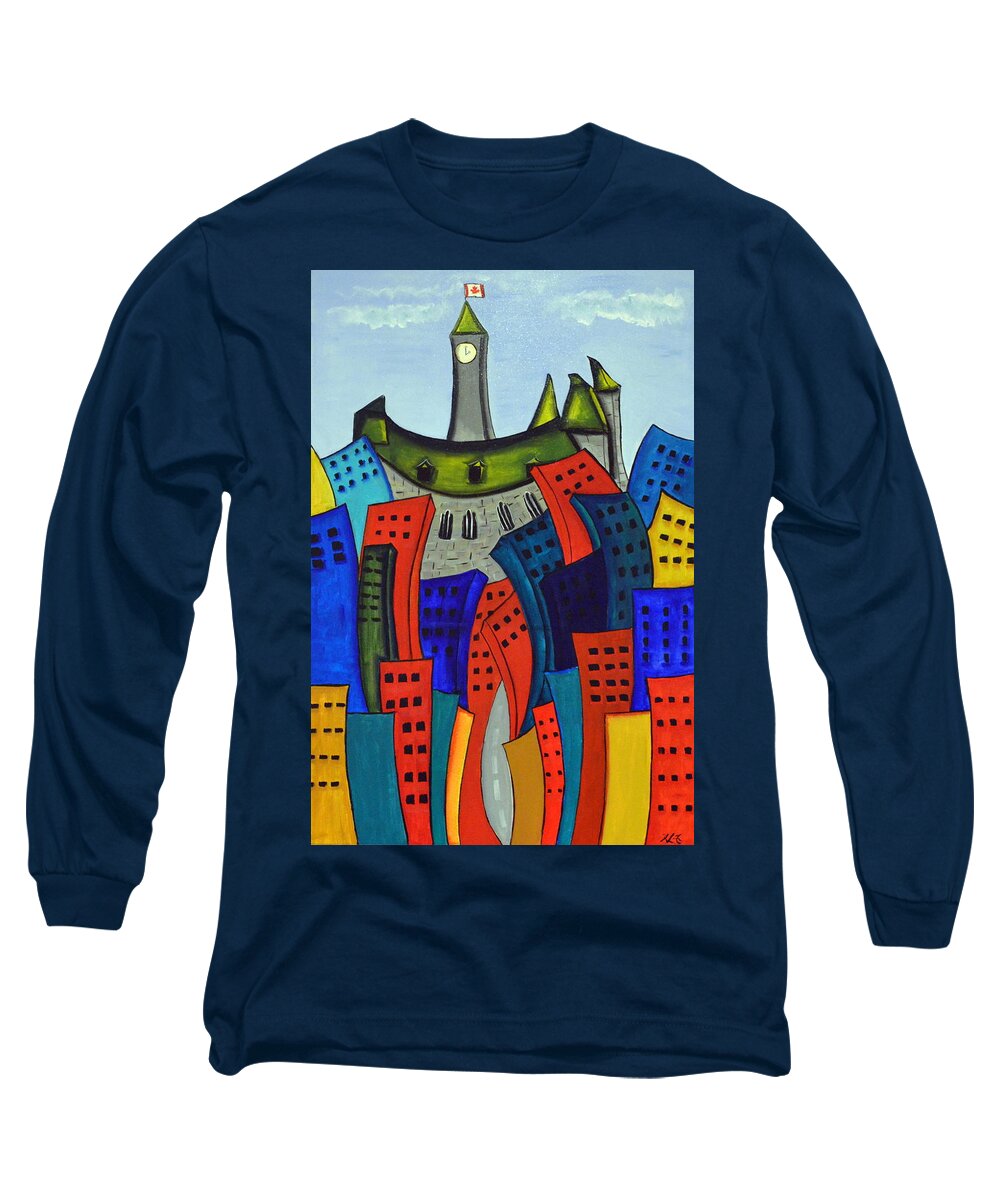 Abstract Long Sleeve T-Shirt featuring the painting Colourful Parliament by Heather Lovat-Fraser