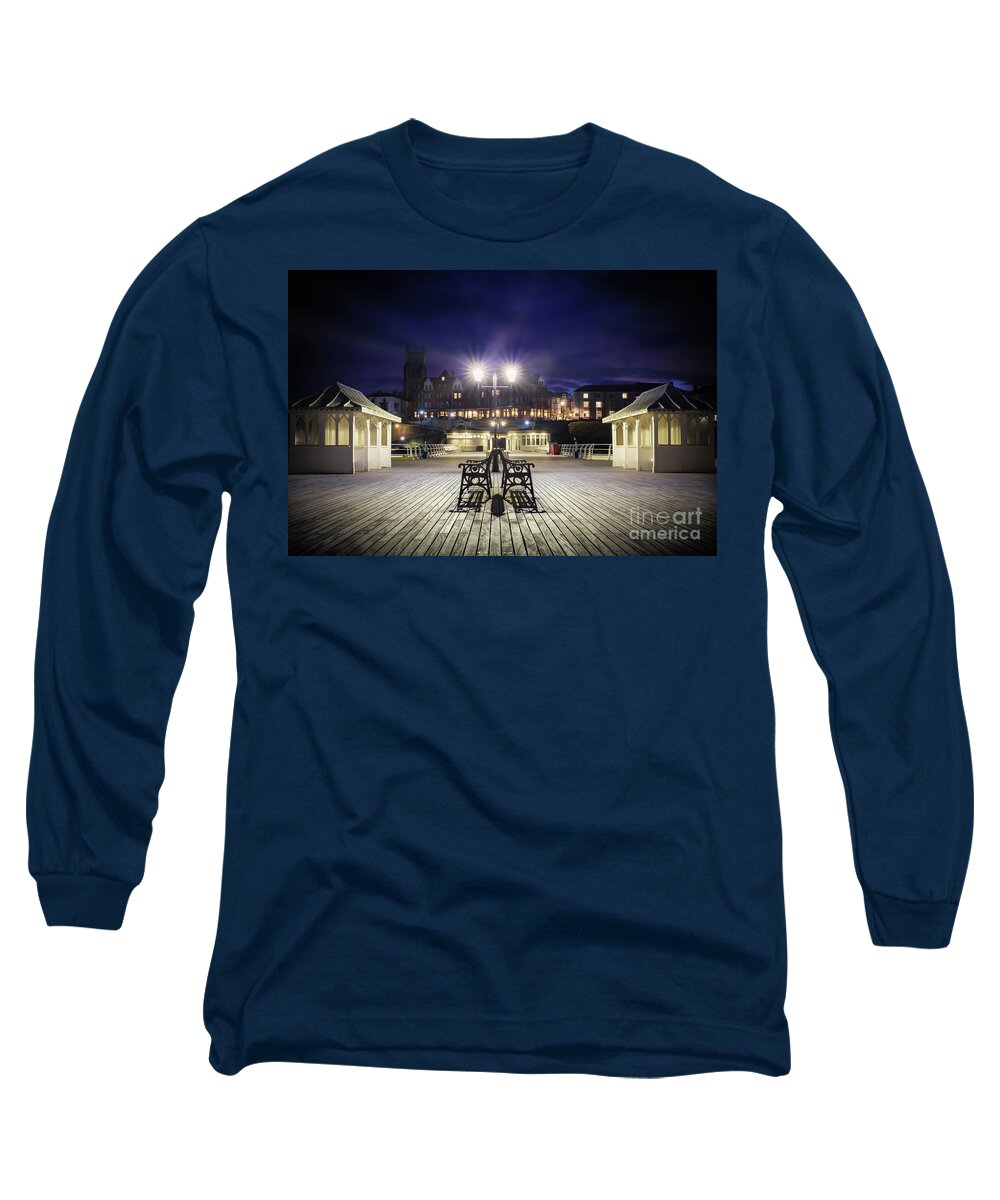 Pier Long Sleeve T-Shirt featuring the photograph Cromer pier at night in Norfolk England by Simon Bratt