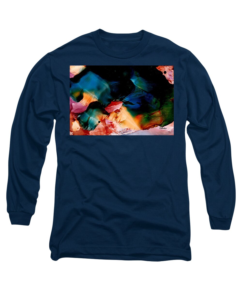 Abstract Long Sleeve T-Shirt featuring the painting Crystal Cavern 2 by Susan Kubes