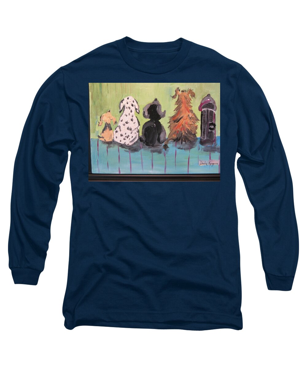 Dawg Long Sleeve T-Shirt featuring the painting Dawg Outhouse by Dody Rogers