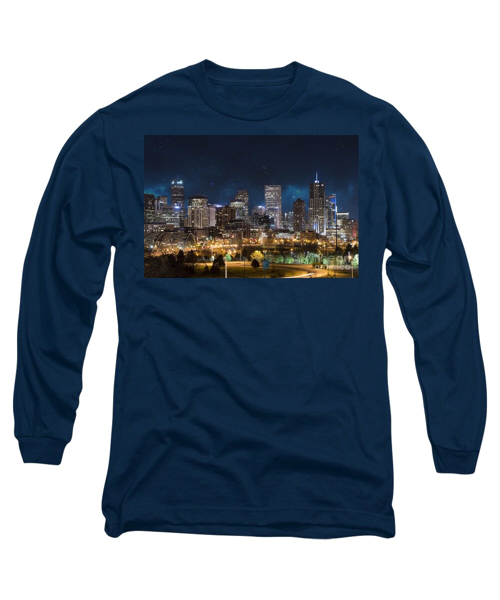 America Long Sleeve T-Shirt featuring the photograph Denver Under a Night Sky by Juli Scalzi