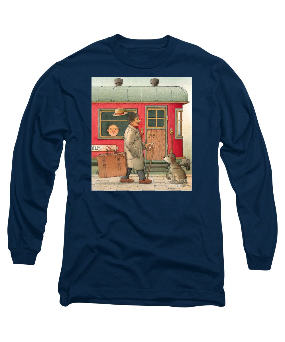 Dream Suitcase Train Trip Travel Long Sleeve T-Shirt featuring the painting Dream Suitcase by Kestutis Kasparavicius