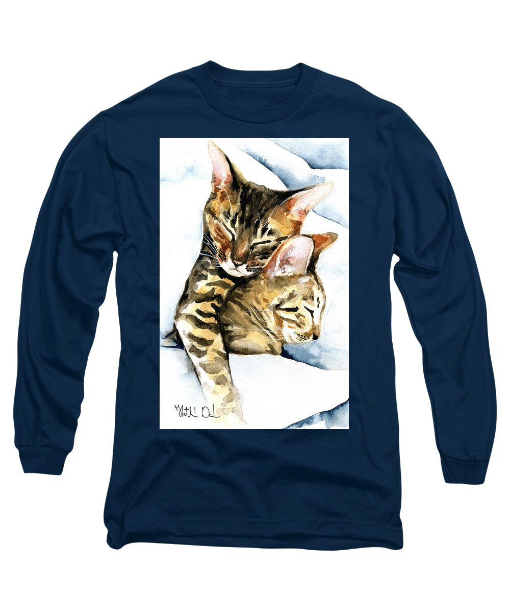 Dreamland Long Sleeve T-Shirt featuring the painting Dreamland - Bengal and Savannah Cat Painting by Dora Hathazi Mendes