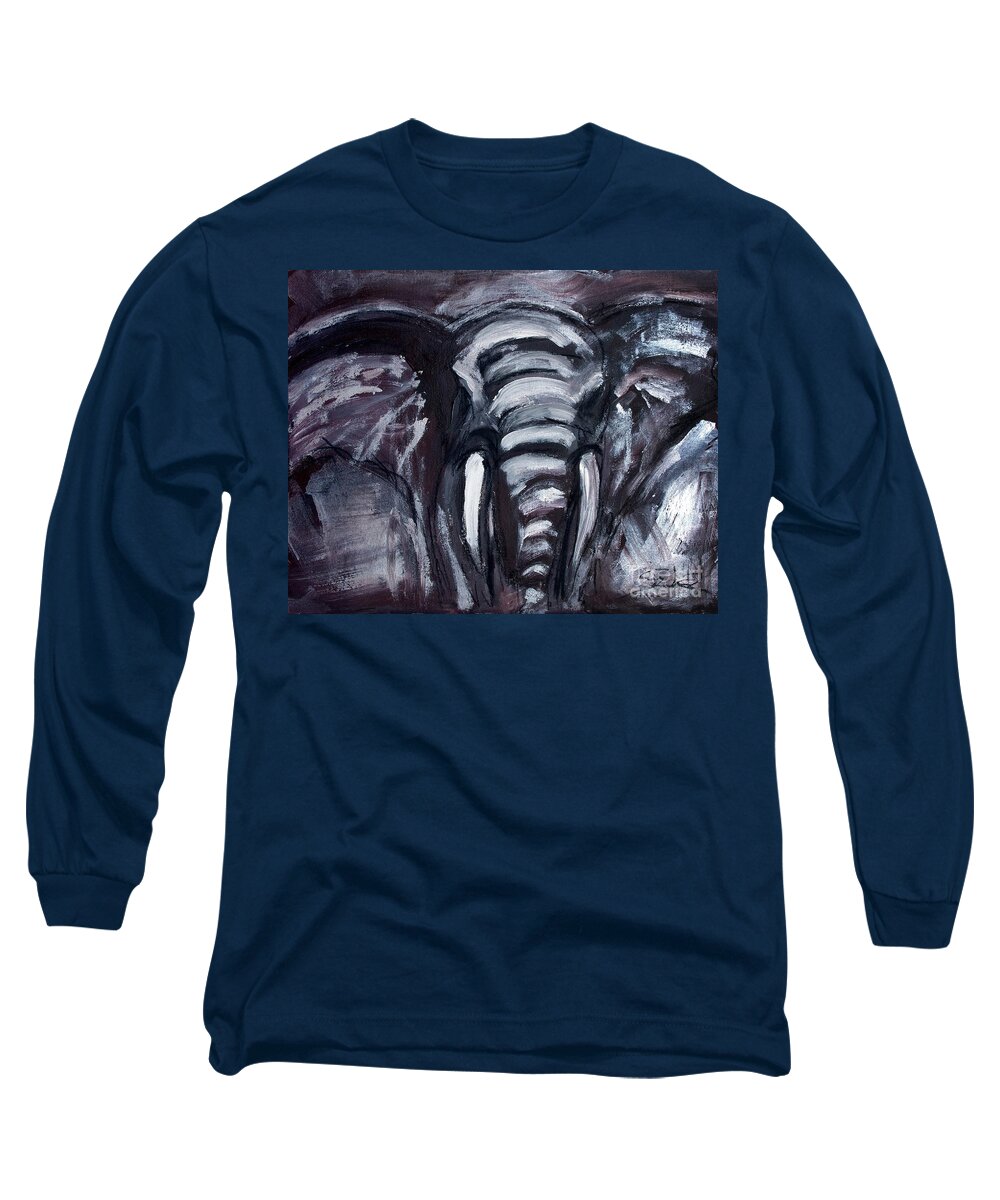 Elephant Long Sleeve T-Shirt featuring the painting Elephant by Lidija Ivanek - SiLa
