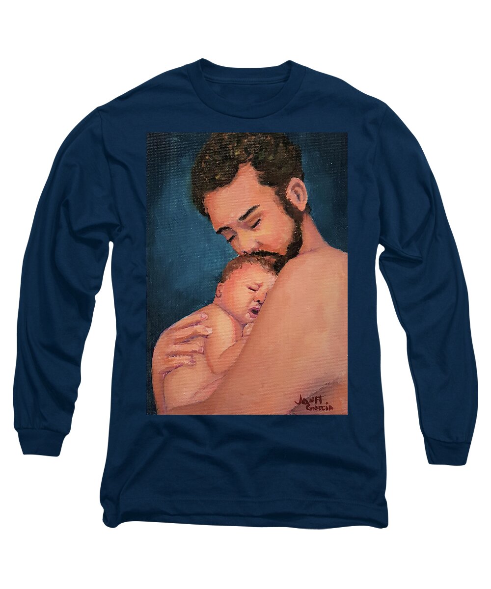 People Long Sleeve T-Shirt featuring the painting Fatherhood by Janet Garcia