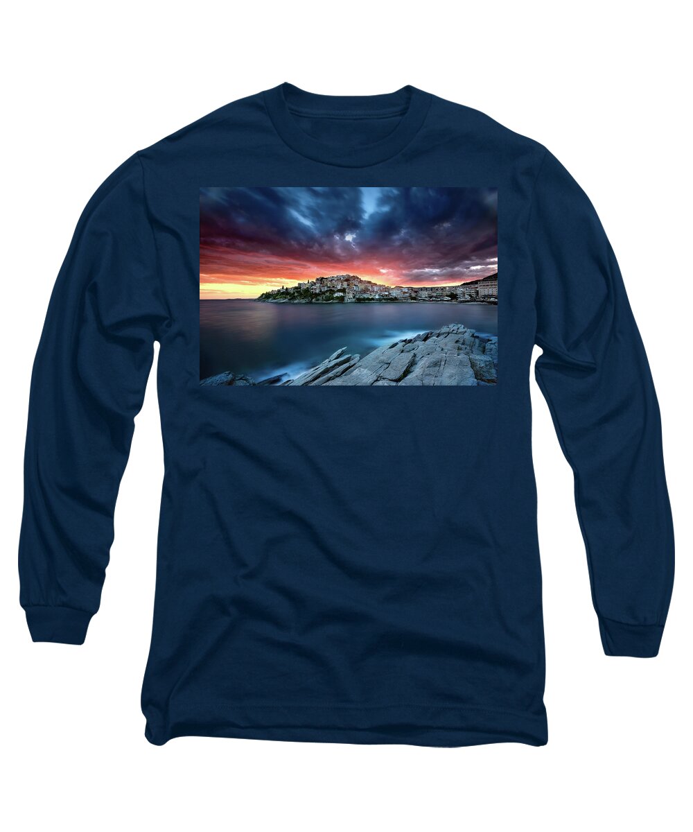 Kavala Long Sleeve T-Shirt featuring the photograph Fire In The Sky by Elias Pentikis
