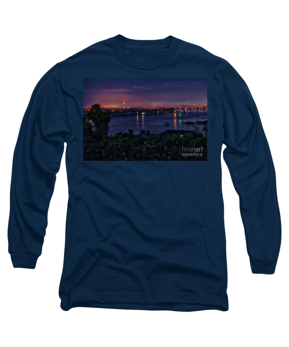 First Long Sleeve T-Shirt featuring the photograph First Moonset of 2018 by Eddie Yerkish