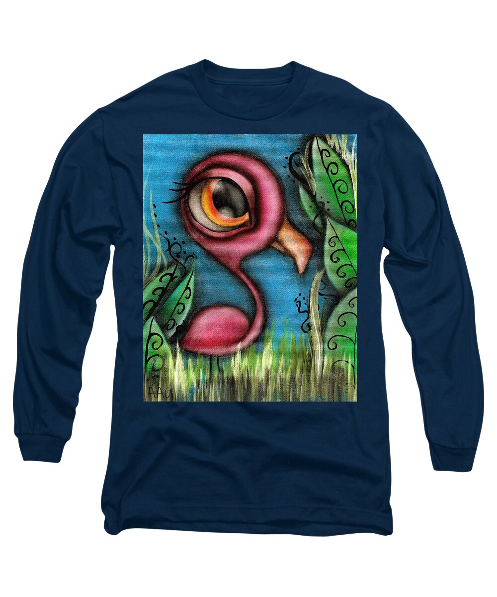 Abril Long Sleeve T-Shirt featuring the painting Flamingo by Abril Andrade