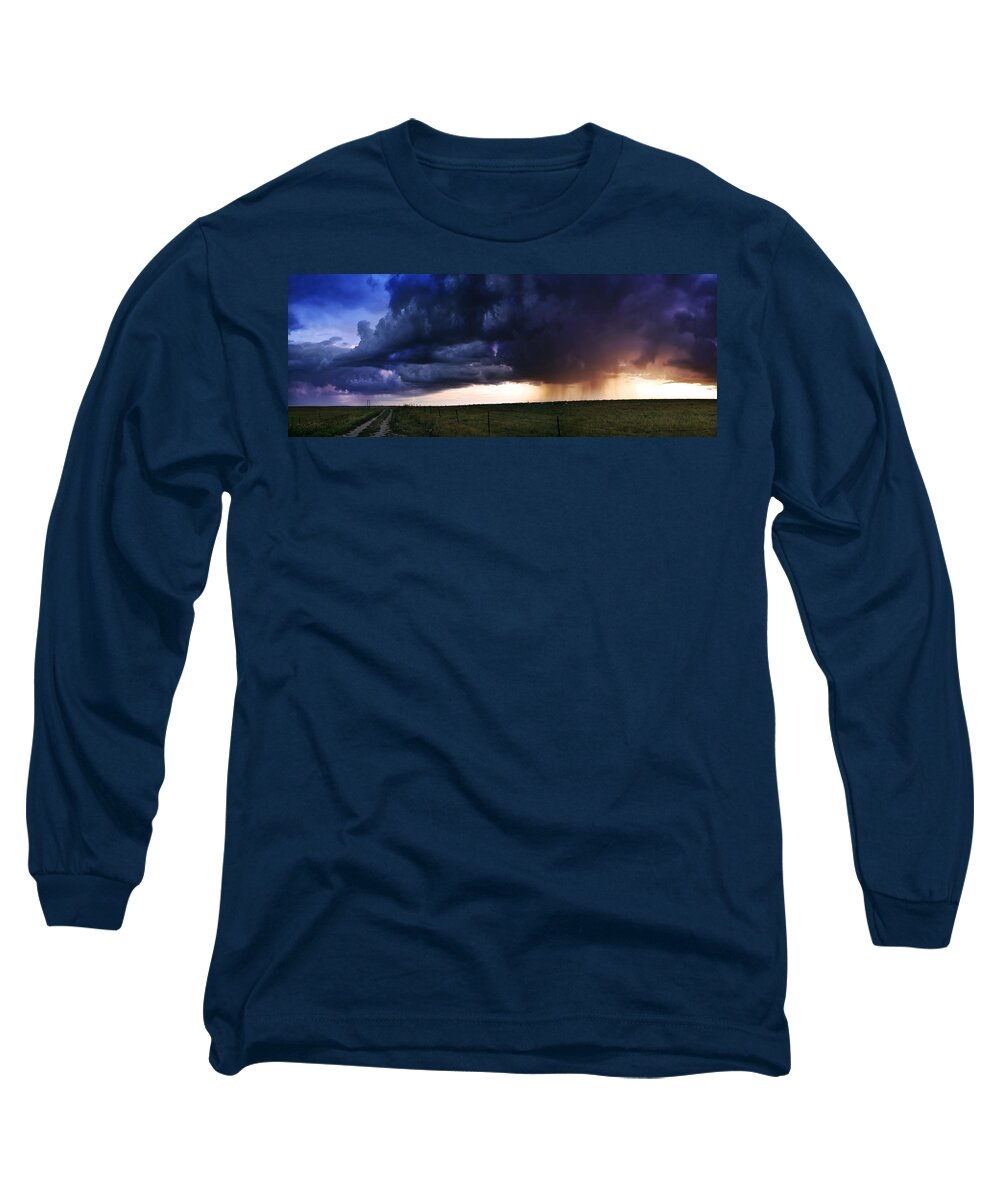 Storm Long Sleeve T-Shirt featuring the photograph Flint Hills Storm Panorama by Eric Benjamin