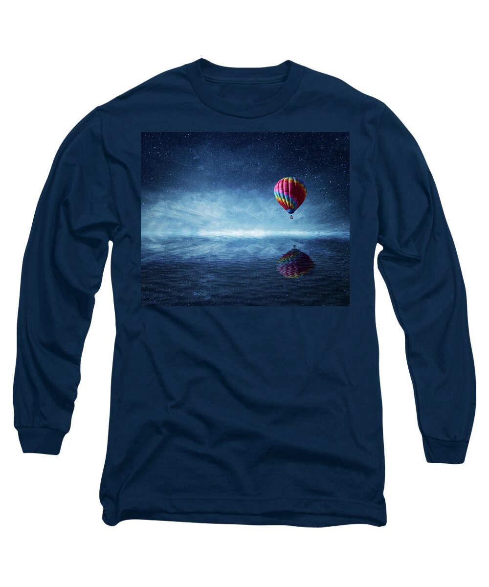 Balloon Long Sleeve T-Shirt featuring the digital art Fly Over The Sea by PsychoShadow ART