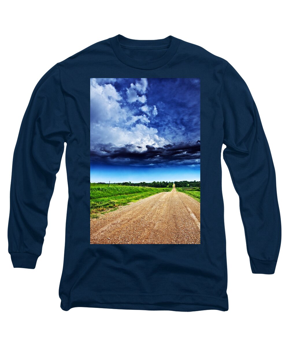 Road Long Sleeve T-Shirt featuring the photograph Forming Clouds over Gravel by Eric Benjamin