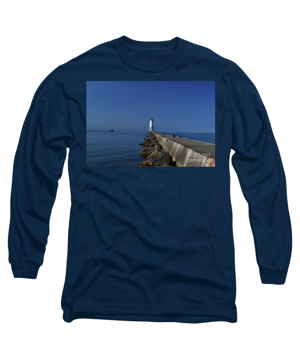 Michigan Long Sleeve T-Shirt featuring the photograph Frankfort Lighthouse in Michigan by Amy Lucid