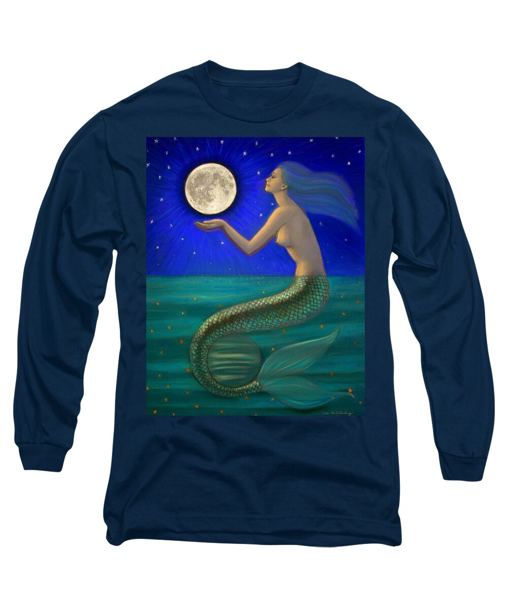 Mermaids Long Sleeve T-Shirt featuring the painting Full Moon Mermaid by Sue Halstenberg