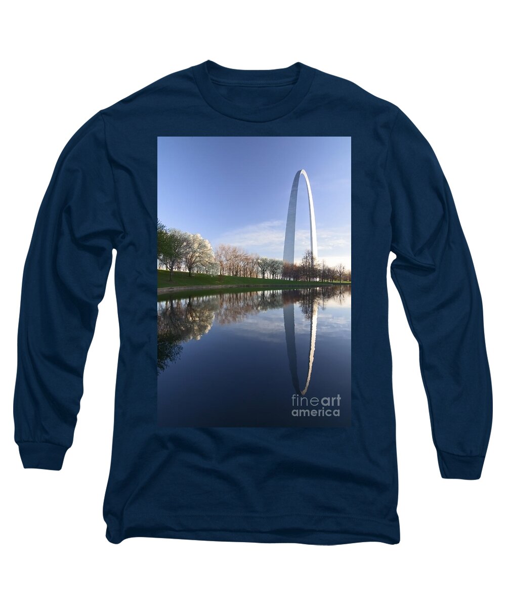 Gateway Arch Long Sleeve T-Shirt featuring the photograph Gateway Arch and reflection by Sven Brogren