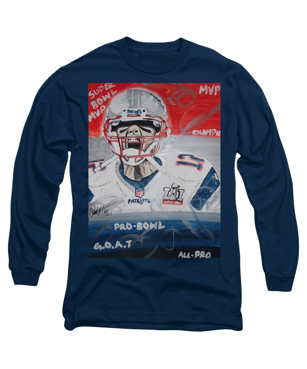 Tom Brady Long Sleeve T-Shirt featuring the painting Goat Brady by Antonio Moore
