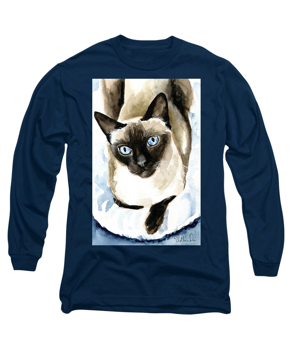 Cat Long Sleeve T-Shirt featuring the painting Guardian Angel - Siamese Cat Portrait by Dora Hathazi Mendes