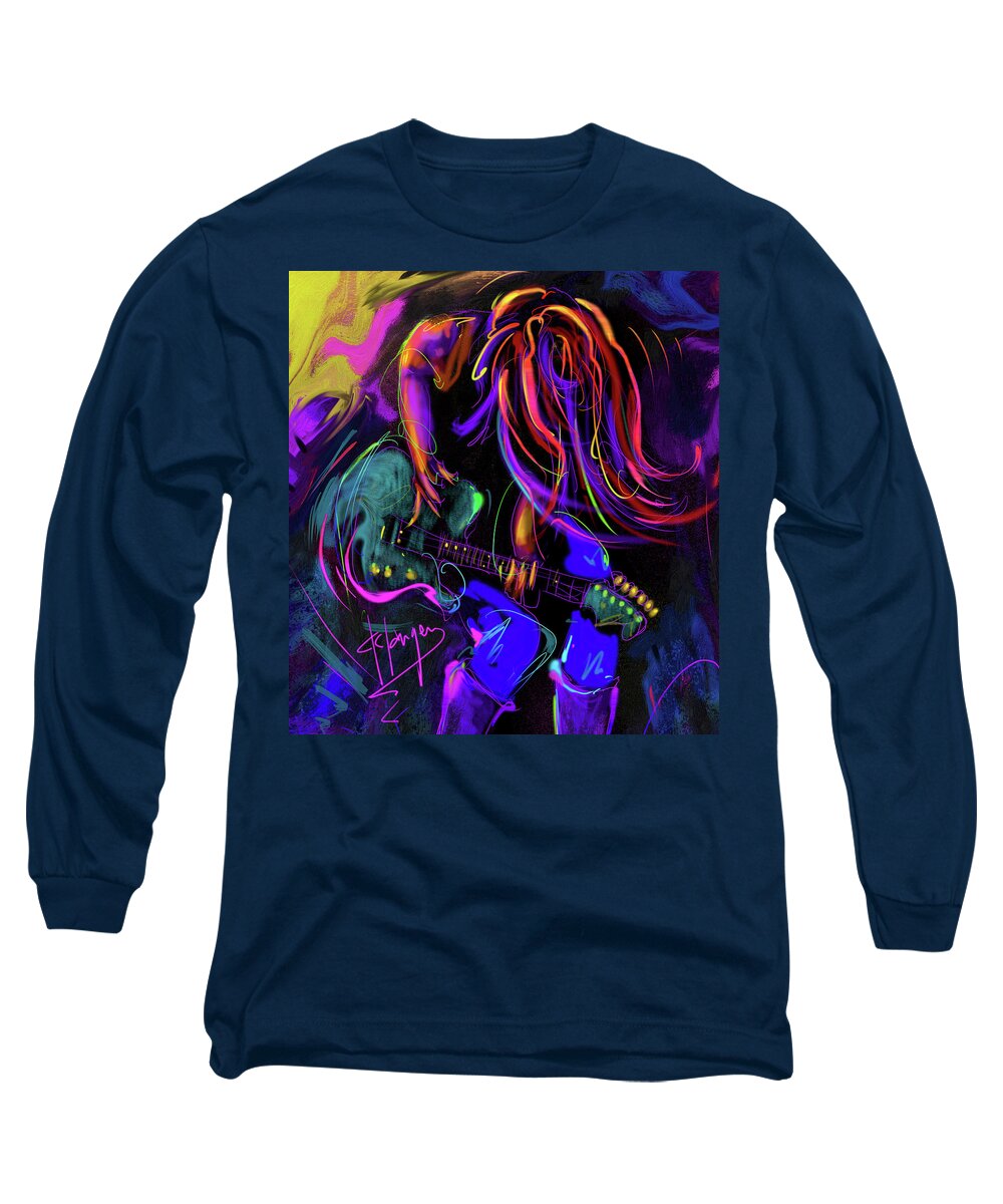 Hair Guitar Long Sleeve T-Shirt featuring the painting Hair Guitar 2 by DC Langer