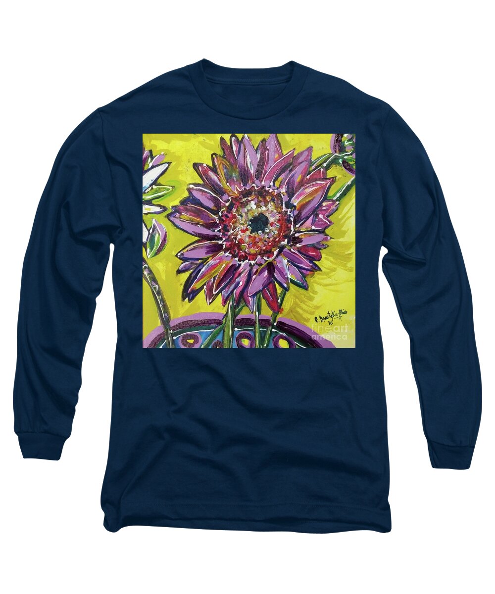 Floral Long Sleeve T-Shirt featuring the painting Happy Flower by Catherine Gruetzke-Blais