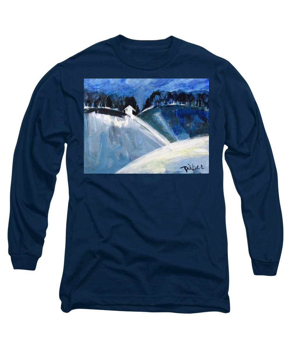 Winter Hillside Long Sleeve T-Shirt featuring the painting Hillside in Winter by Betty Pieper
