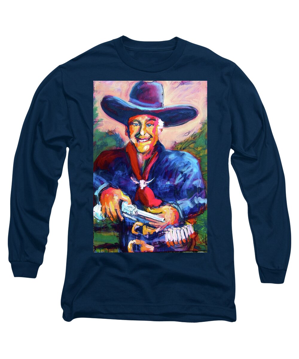 Hopalong Cassidy Long Sleeve T-Shirt featuring the painting Hoppy's Got a Gun by Les Leffingwell