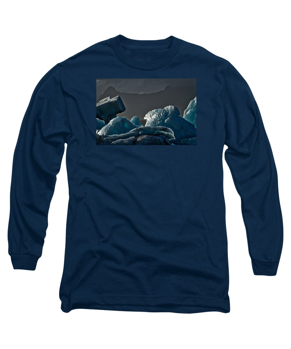 Bay Long Sleeve T-Shirt featuring the photograph Icebergs in the Late Afternoon - Iceland by Stuart Litoff