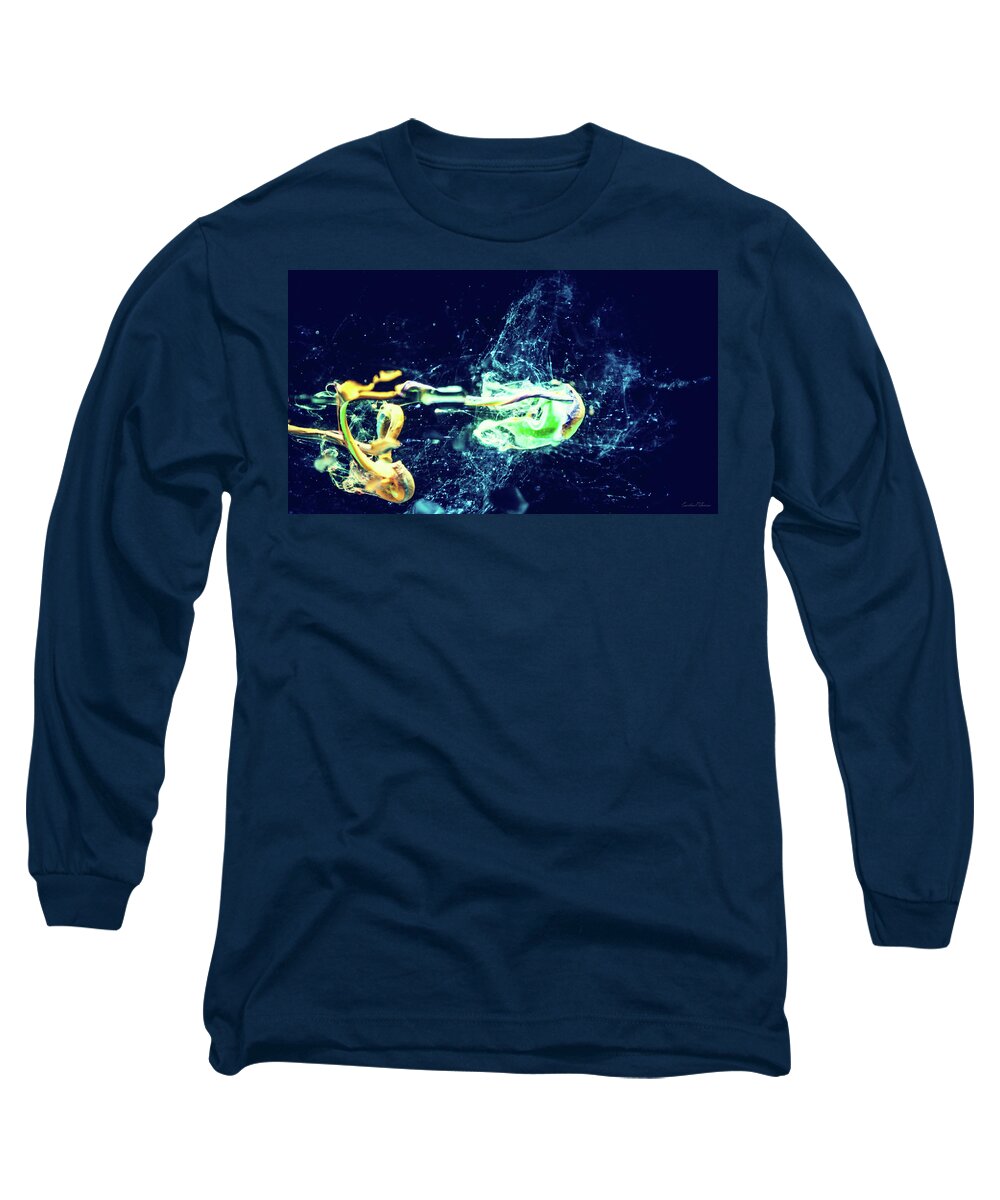 Abstract Long Sleeve T-Shirt featuring the photograph Impact - Pouring Photography Abstract by Modern Abstract