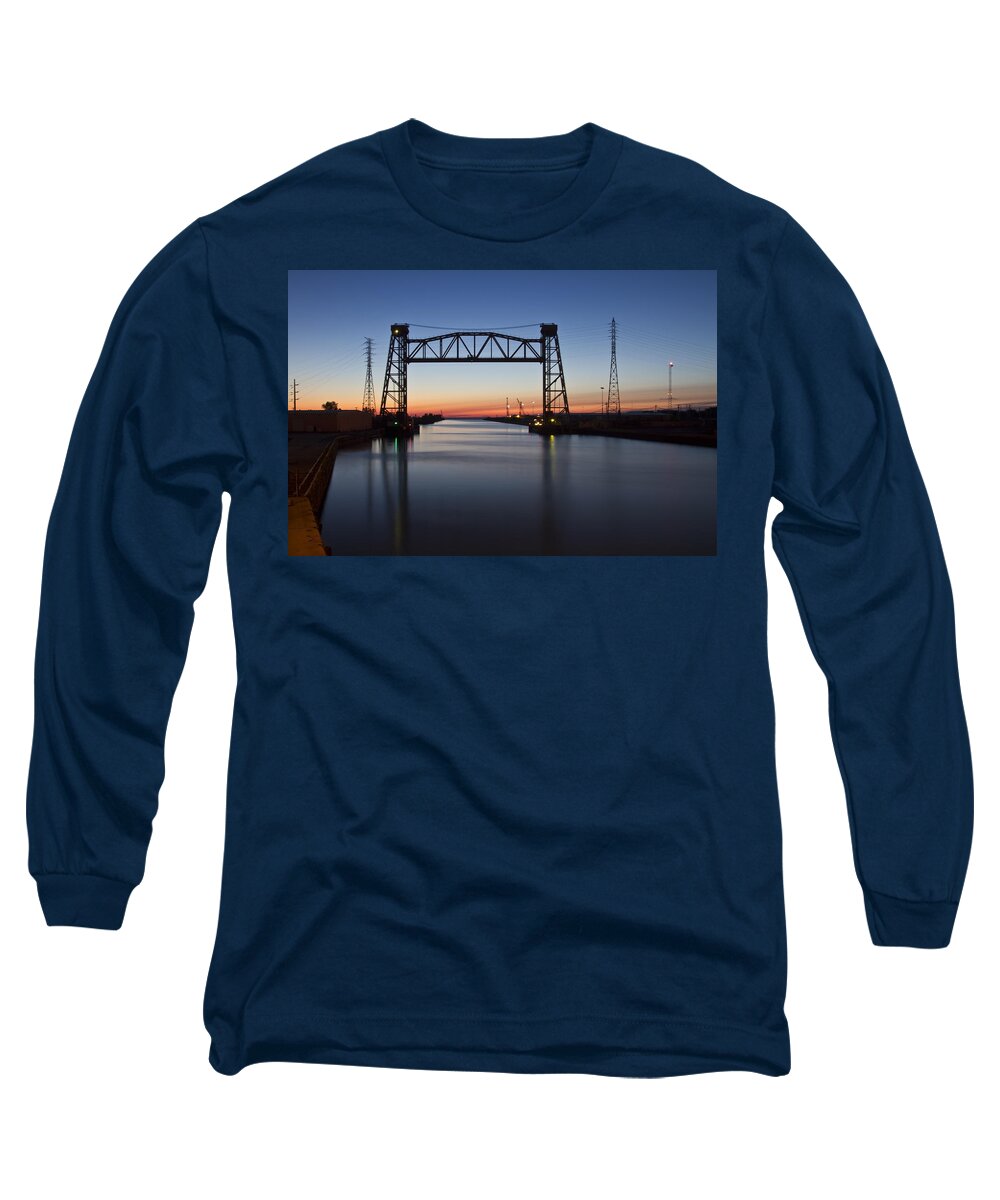 Chicago Long Sleeve T-Shirt featuring the photograph Industrial River Scene At Dawn by Sven Brogren
