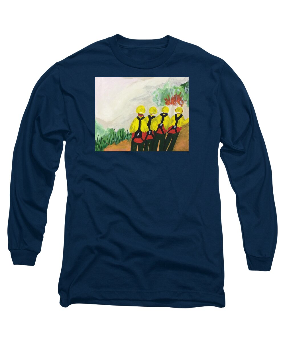 Fire Crew Long Sleeve T-Shirt featuring the painting Initial Attack by Erika Jean Chamberlin
