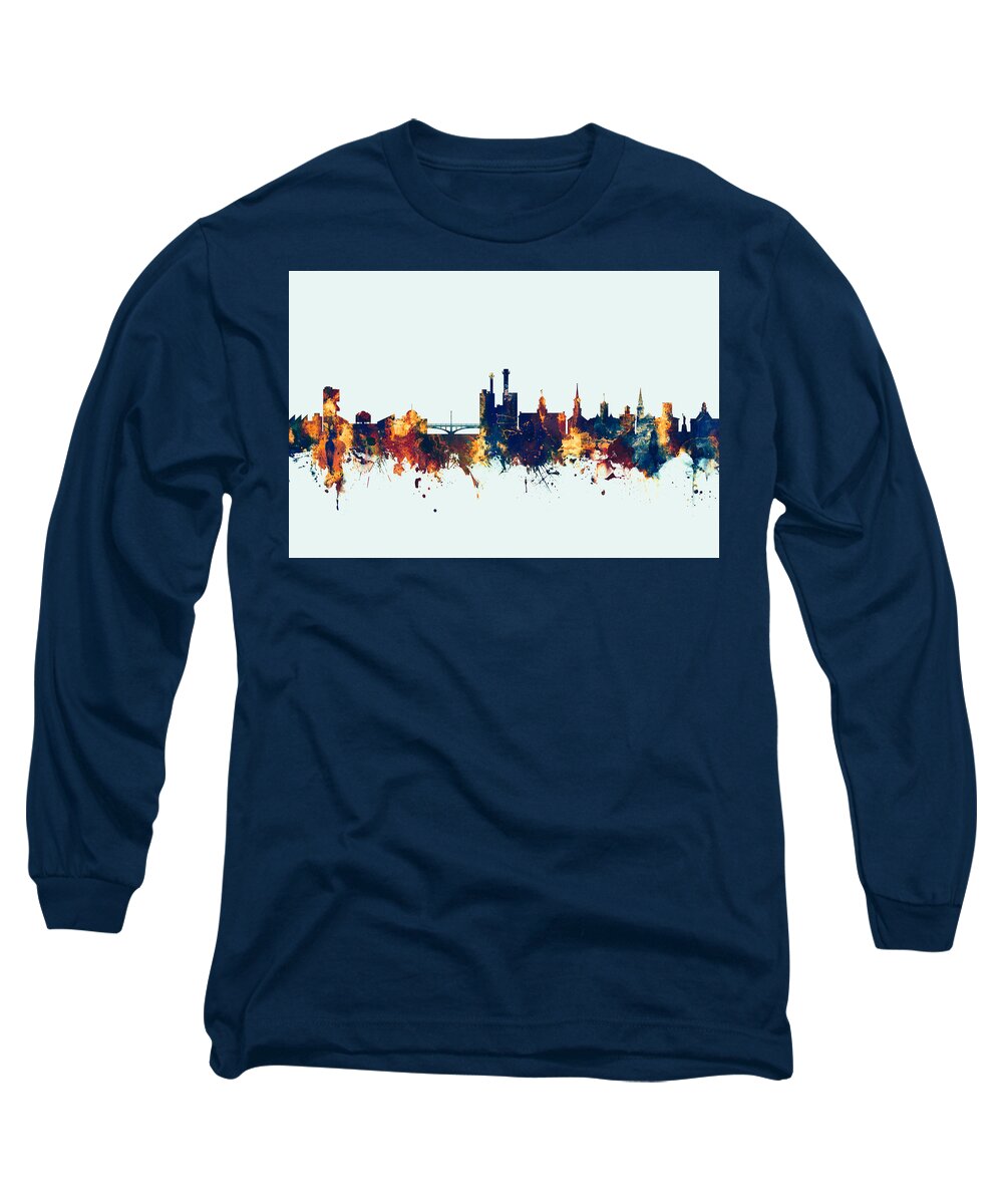 Iowa City Long Sleeve T-Shirt featuring the digital art Iowa City Iowa Skyline by Michael Tompsett