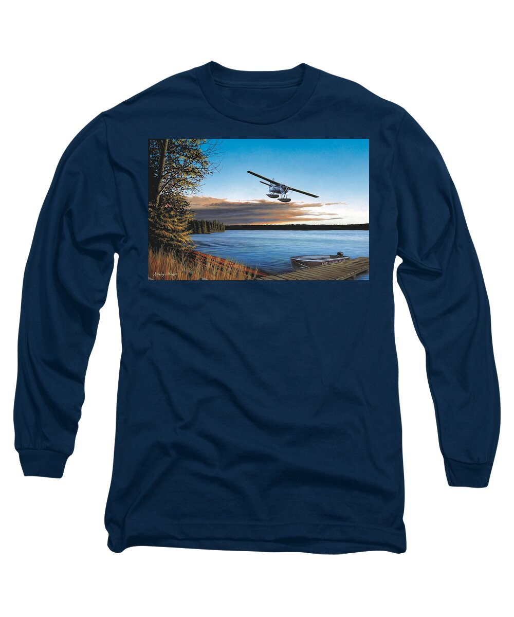 Plane Long Sleeve T-Shirt featuring the painting Island Fly By by Anthony J Padgett