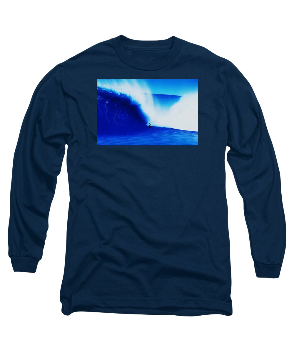 Surfing Long Sleeve T-Shirt featuring the painting Jaws at 68 Feet by John Kaelin