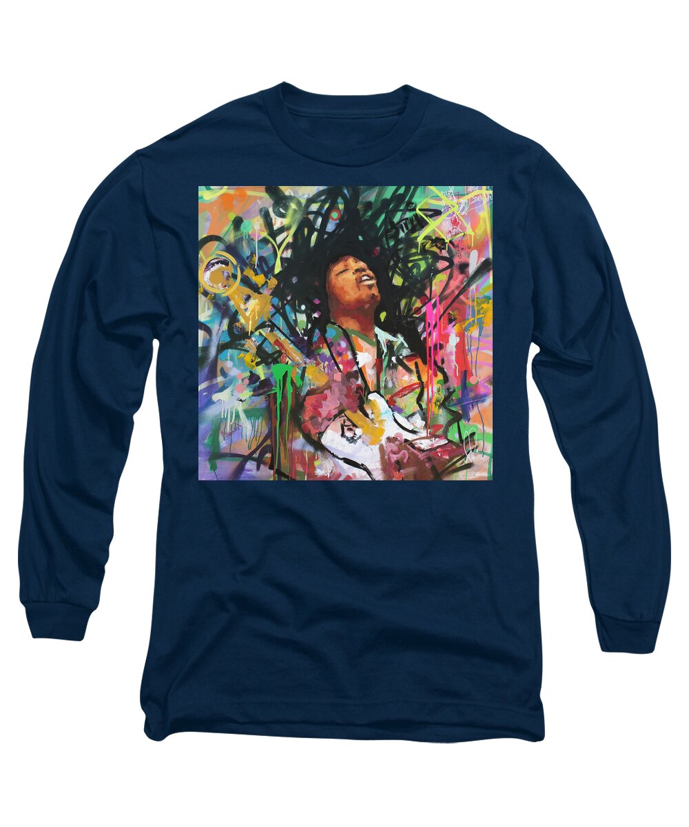 Jimi Long Sleeve T-Shirt featuring the painting Jimi Hendrix III by Richard Day