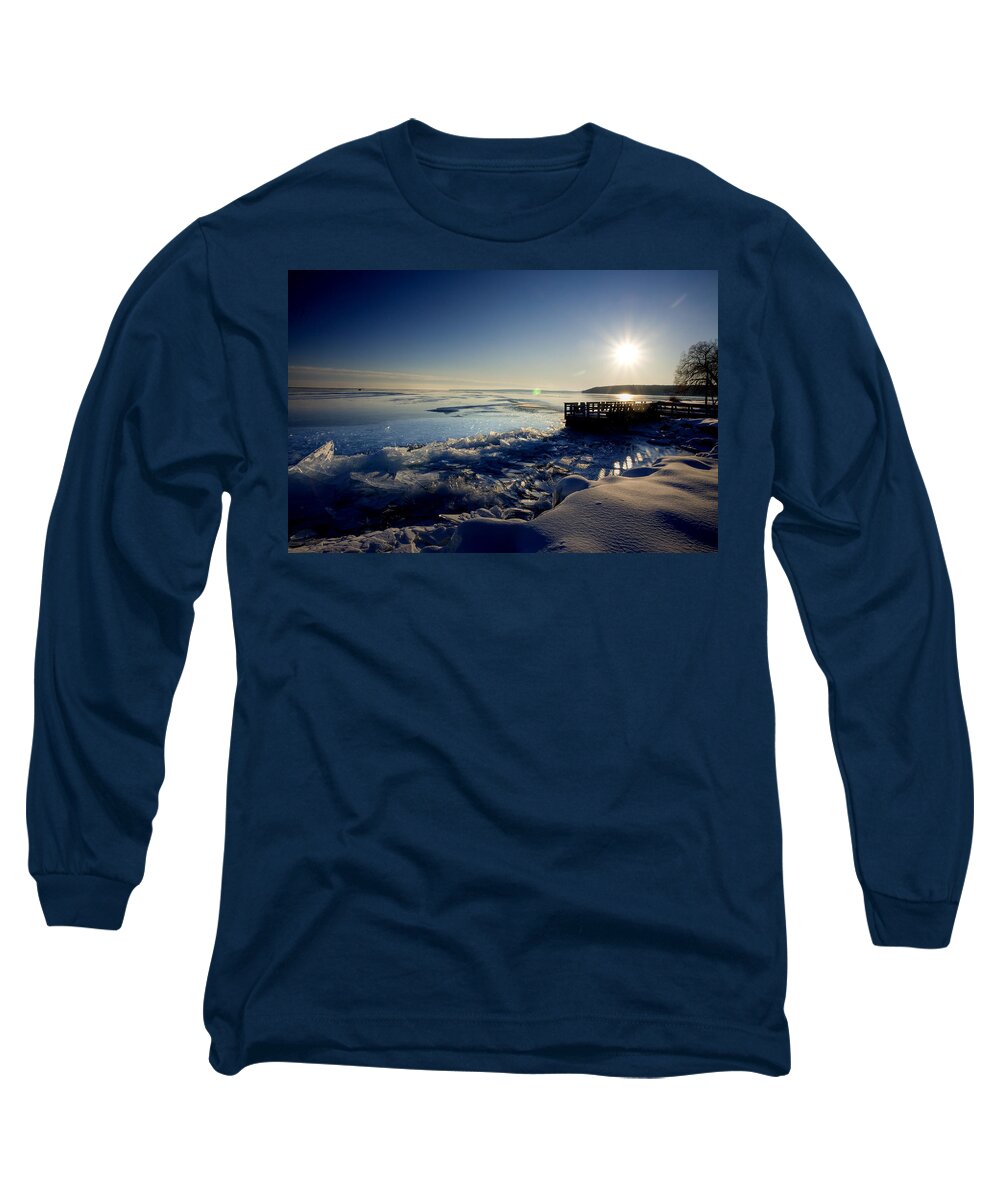 Ice Long Sleeve T-Shirt featuring the digital art Lake Superior in Winter by Mark Duffy
