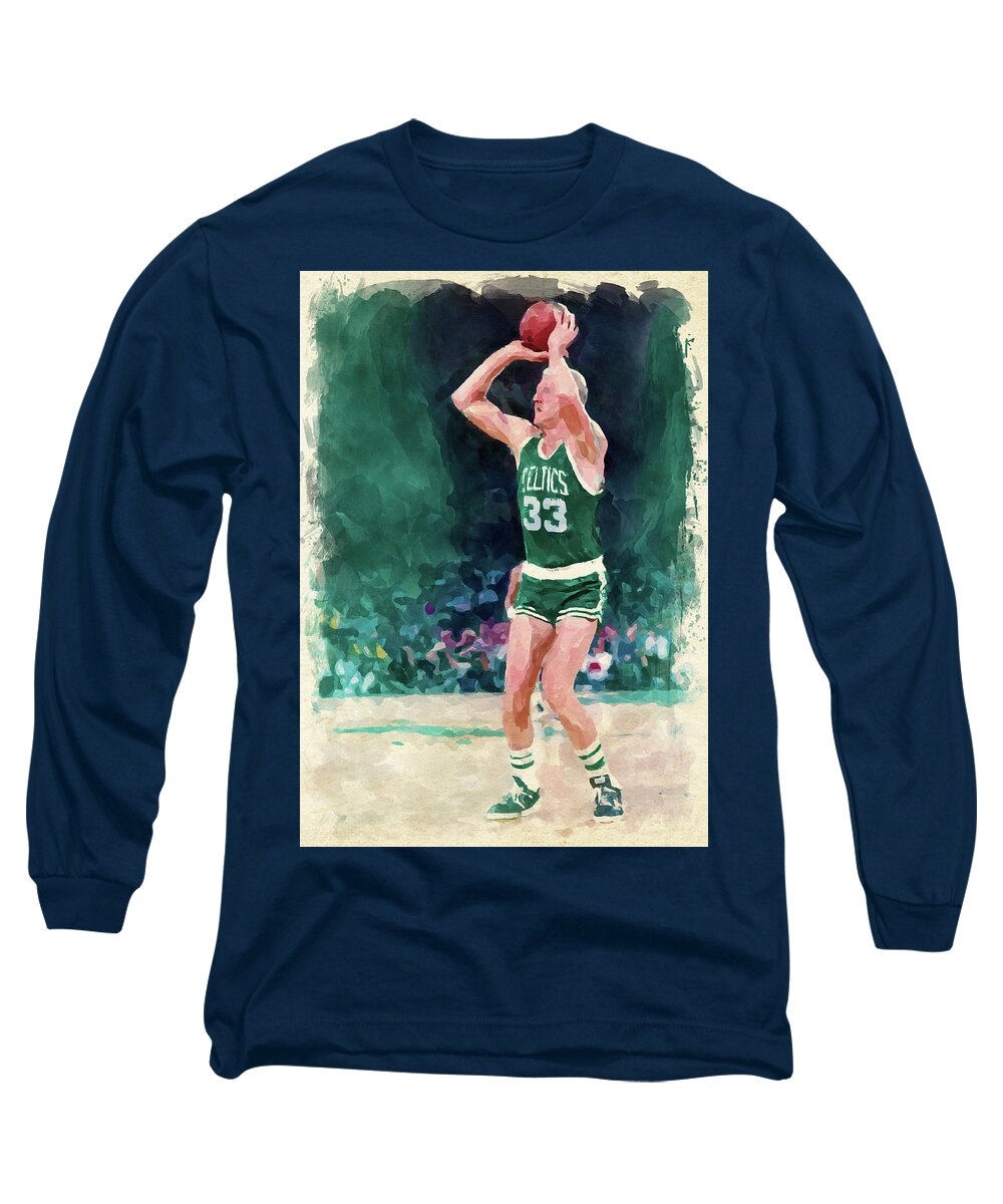 Larry Bird Long Sleeve T-Shirt featuring the digital art Larry Bird Paint by Ricky Barnard