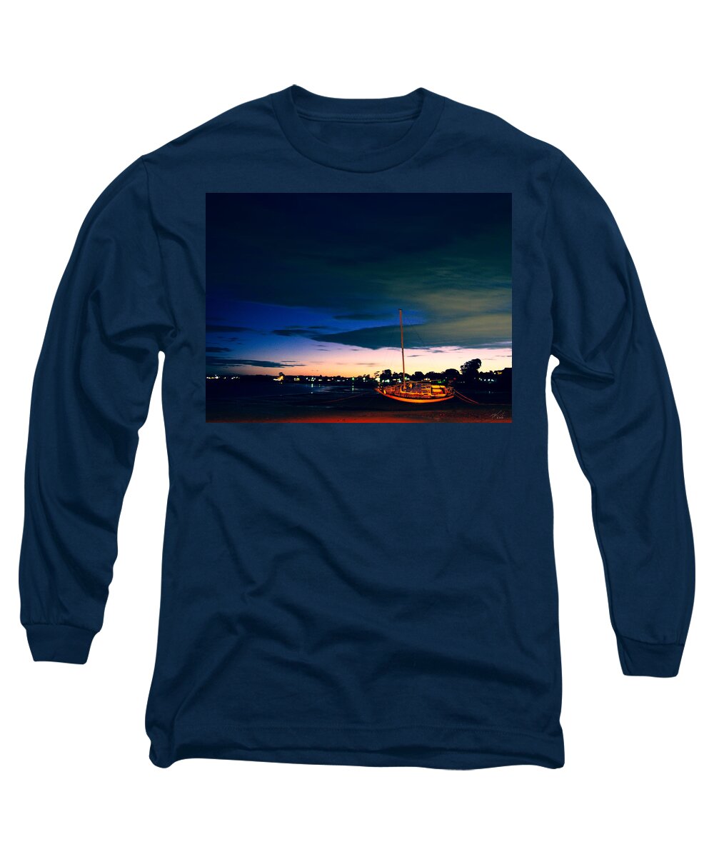 Landscape Long Sleeve T-Shirt featuring the photograph Leaning Boat Low Tide by Michael Blaine