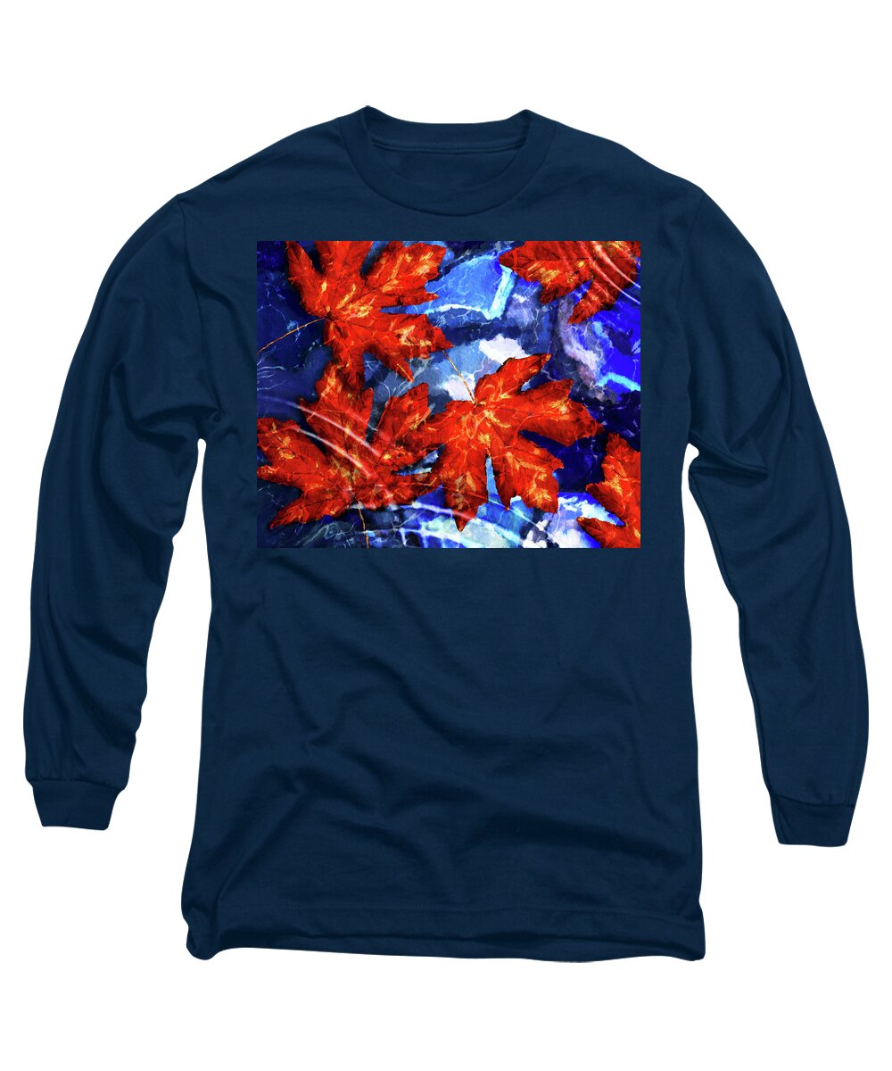 Pond Long Sleeve T-Shirt featuring the digital art Leaves In Pond by Ken Taylor