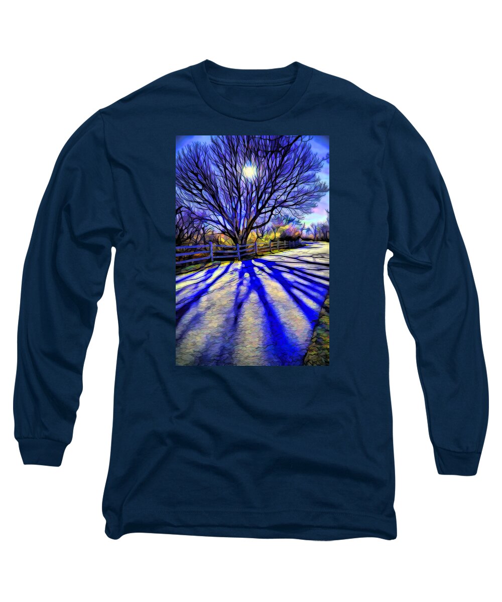 Colorful Tree Long Sleeve T-Shirt featuring the digital art Long afternoon shadows by Lilia S