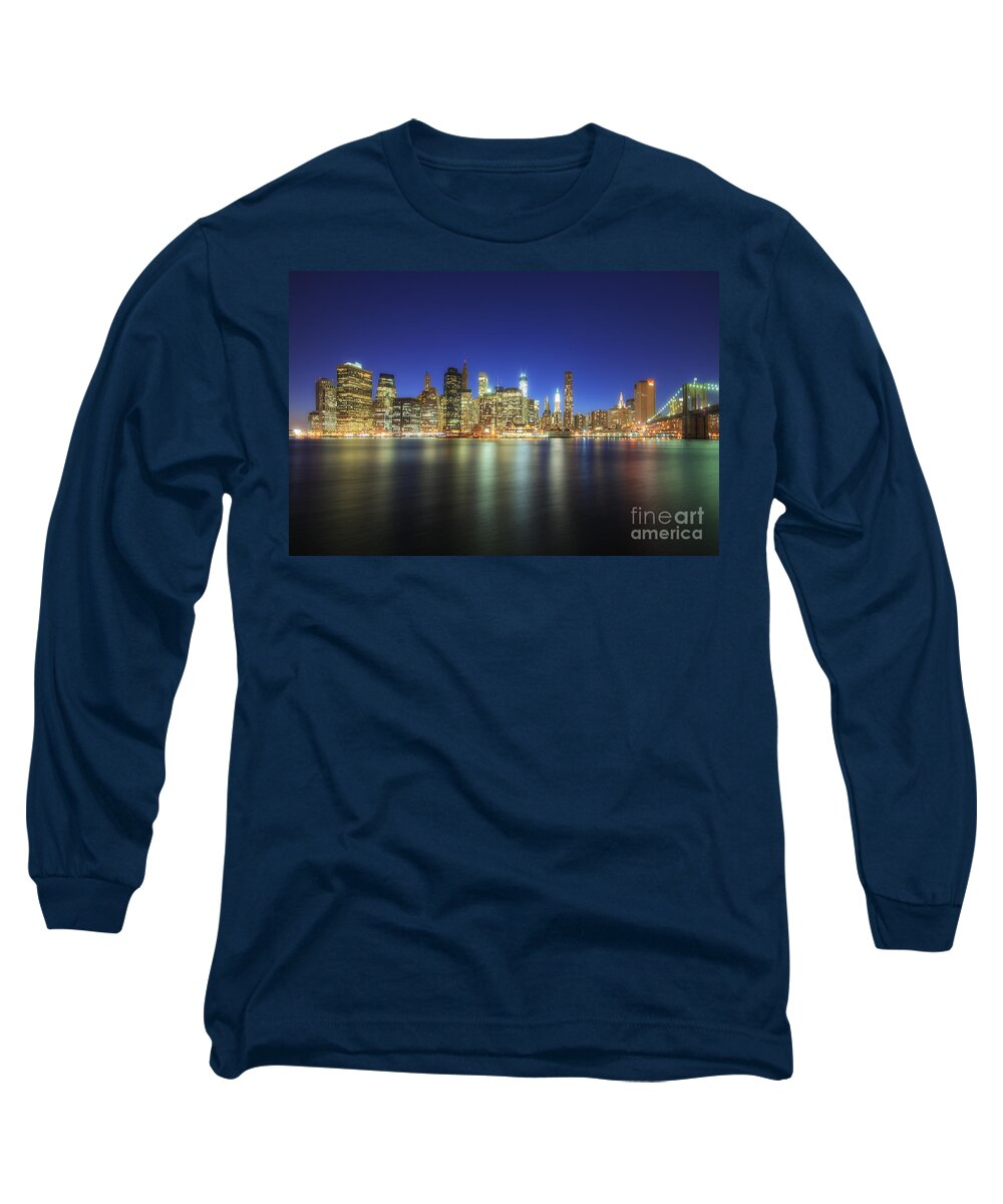 Yhun Suarez Long Sleeve T-Shirt featuring the photograph Manhattan Nite Lites NYC by Yhun Suarez
