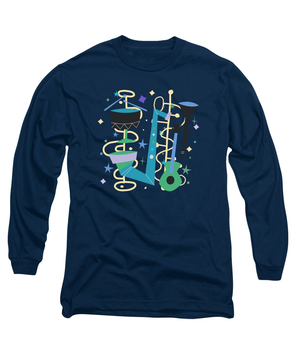 Painting Long Sleeve T-Shirt featuring the painting Midcentury Modern Fifties Jazz Composition by Little Bunny Sunshine