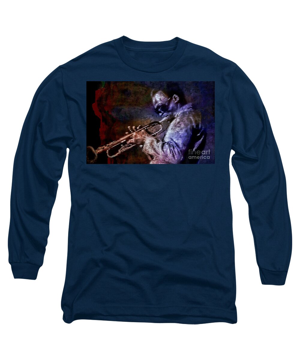 Miles Davis Long Sleeve T-Shirt featuring the painting Miles Davis Jazz Legend 1969 by Ian Gledhill