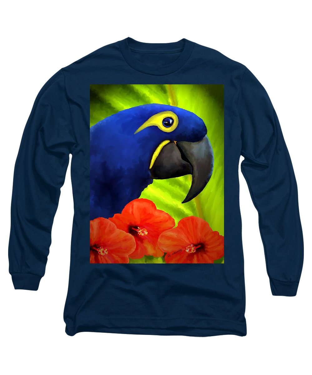 Hyacinth Macaw Long Sleeve T-Shirt featuring the painting MiMi by David Wagner