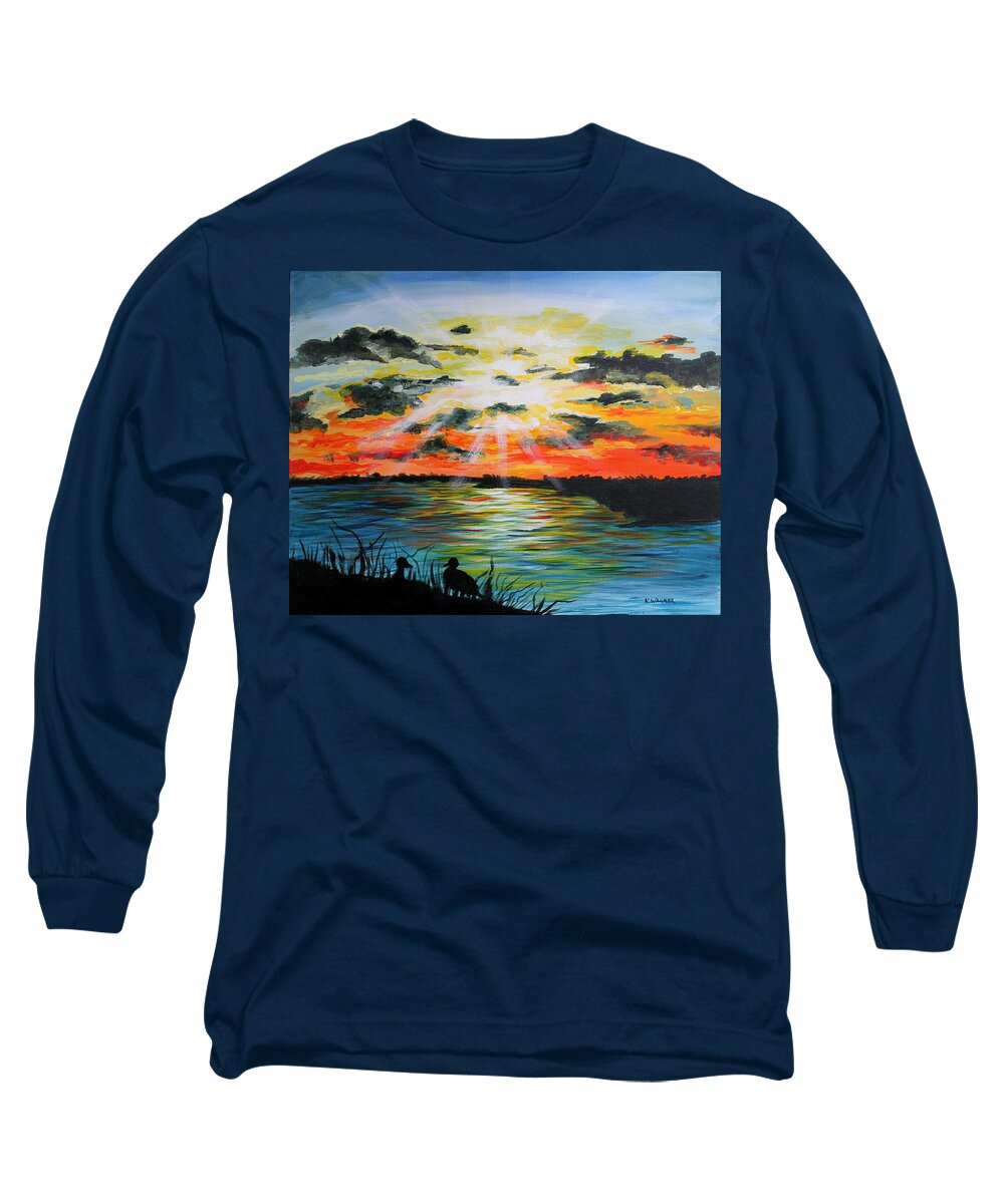 Mississippi River Long Sleeve T-Shirt featuring the painting Mississippi River Sunset by Karl Wagner