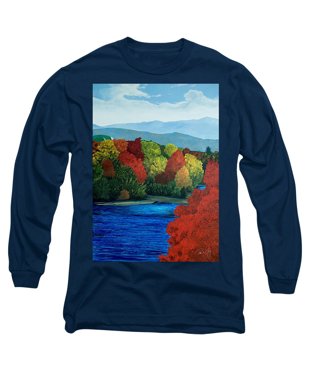 Mt. Washington Long Sleeve T-Shirt featuring the painting MT Washington from the Saco River by Paul Gaj