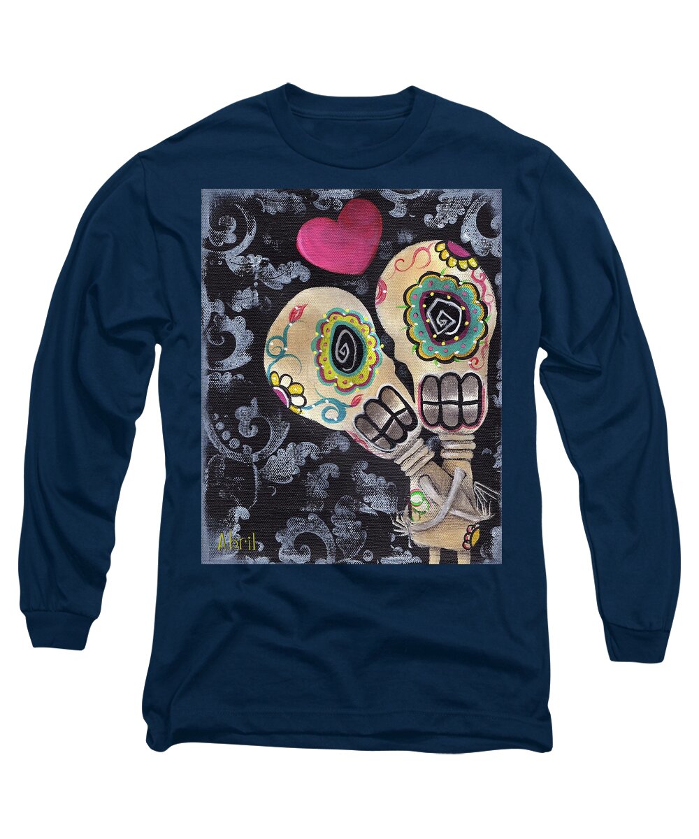 Day Of The Dead Long Sleeve T-Shirt featuring the painting Muertos de Amor by Abril Andrade