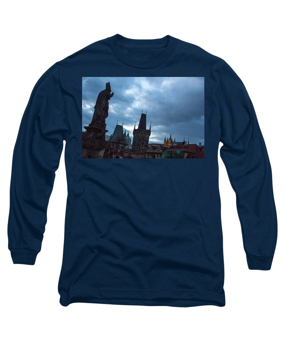 Prague Long Sleeve T-Shirt featuring the photograph Night along the St. Charles Bridge by Matthew Wolf