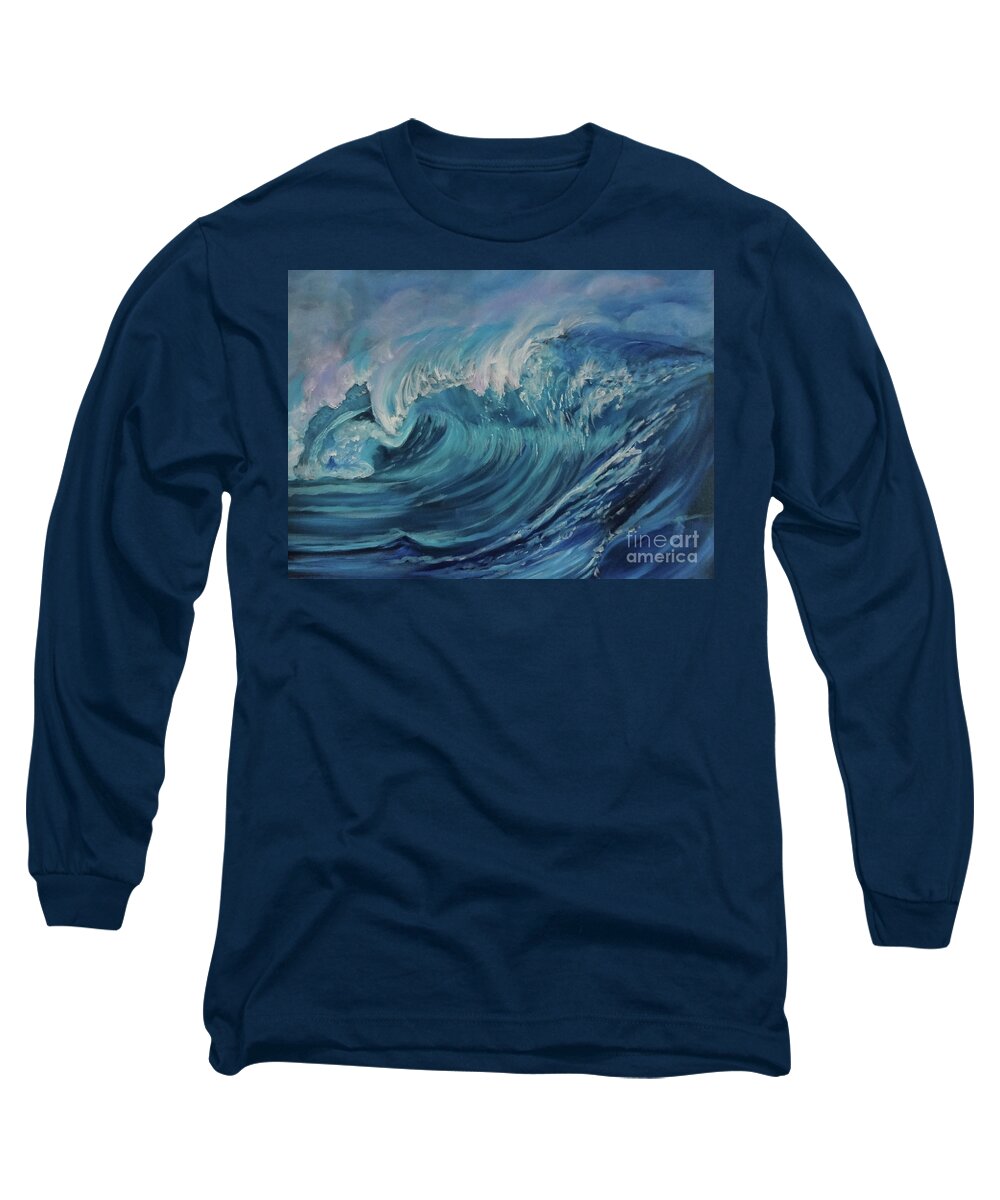 Original Seascape Long Sleeve T-Shirt featuring the painting North Shore Wave Oahu by Jenny Lee