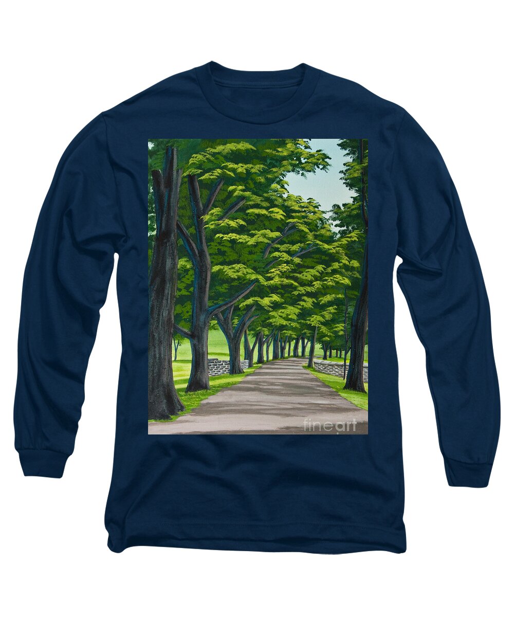 Colgate University Oak Drive Long Sleeve T-Shirt featuring the painting Oak Drive by Charlotte Blanchard