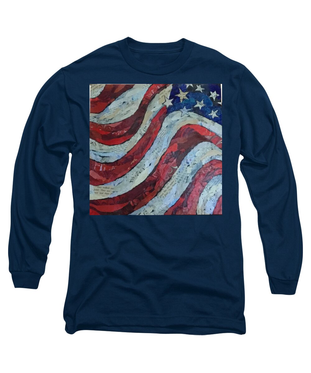 Flag Long Sleeve T-Shirt featuring the painting Old Glory by Phiddy Webb