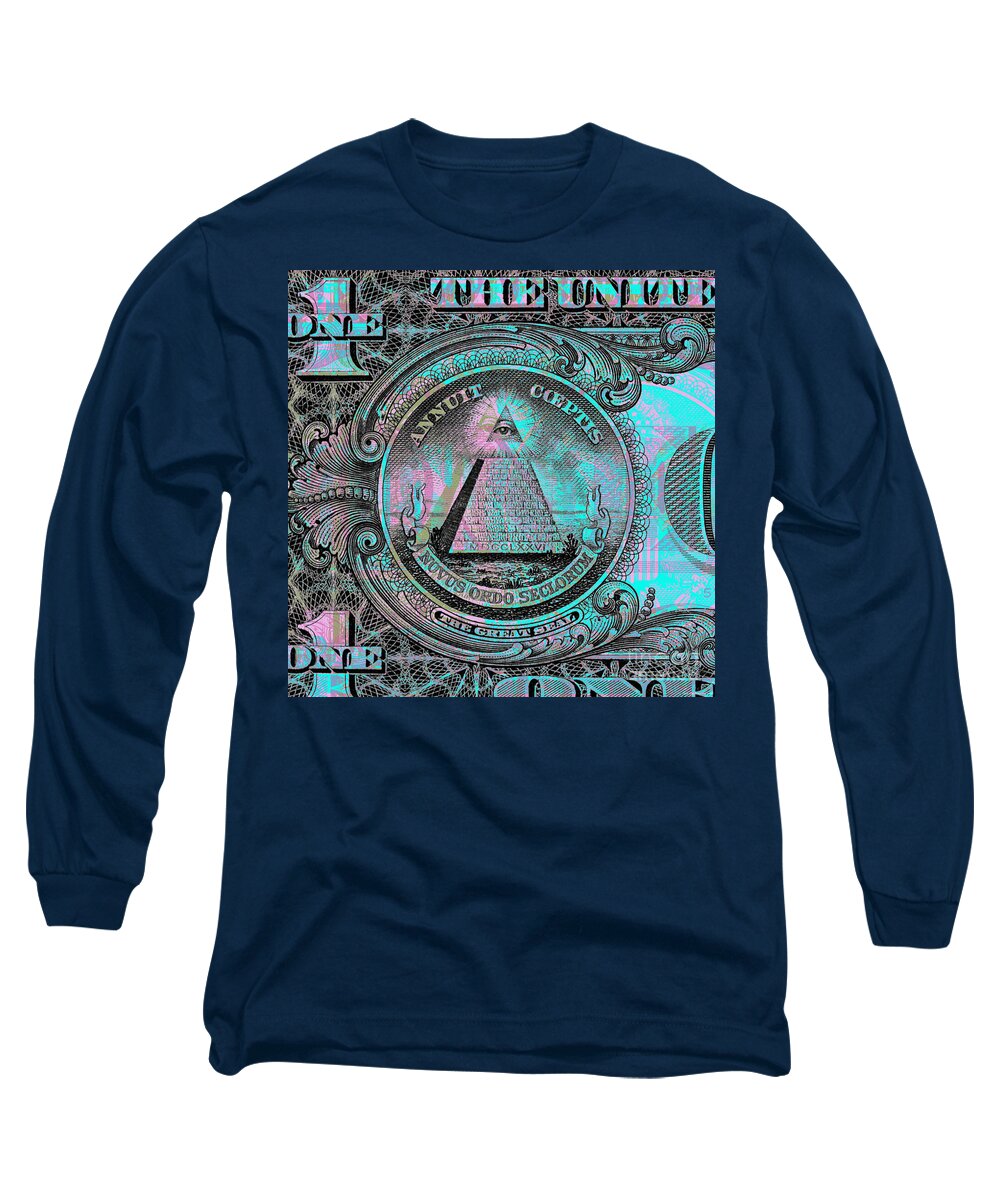 $1 Long Sleeve T-Shirt featuring the digital art One-dollar-bill - $1 - reverse side by Jean luc Comperat