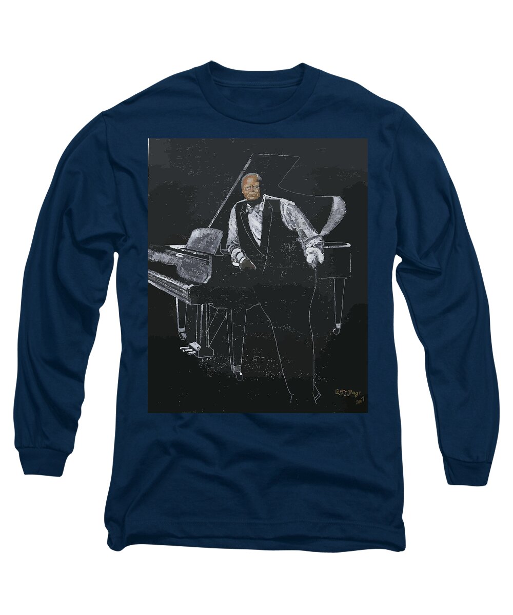 Jazz Long Sleeve T-Shirt featuring the painting Oscar Peterson by Richard Le Page